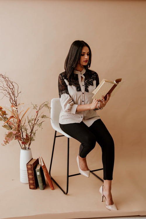 Beige Lace Detailed Button-Up